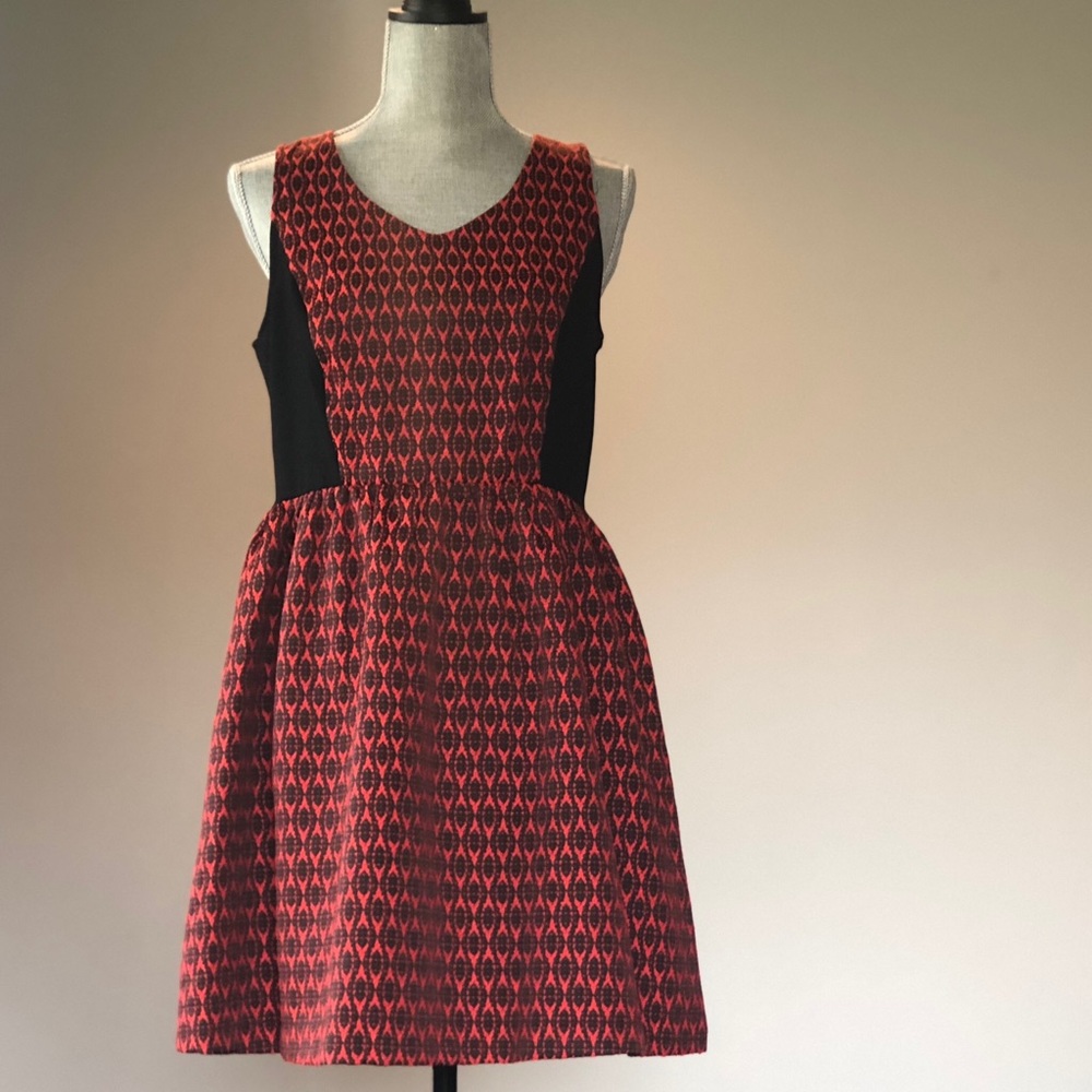 Kenzie red brocade skater dress.